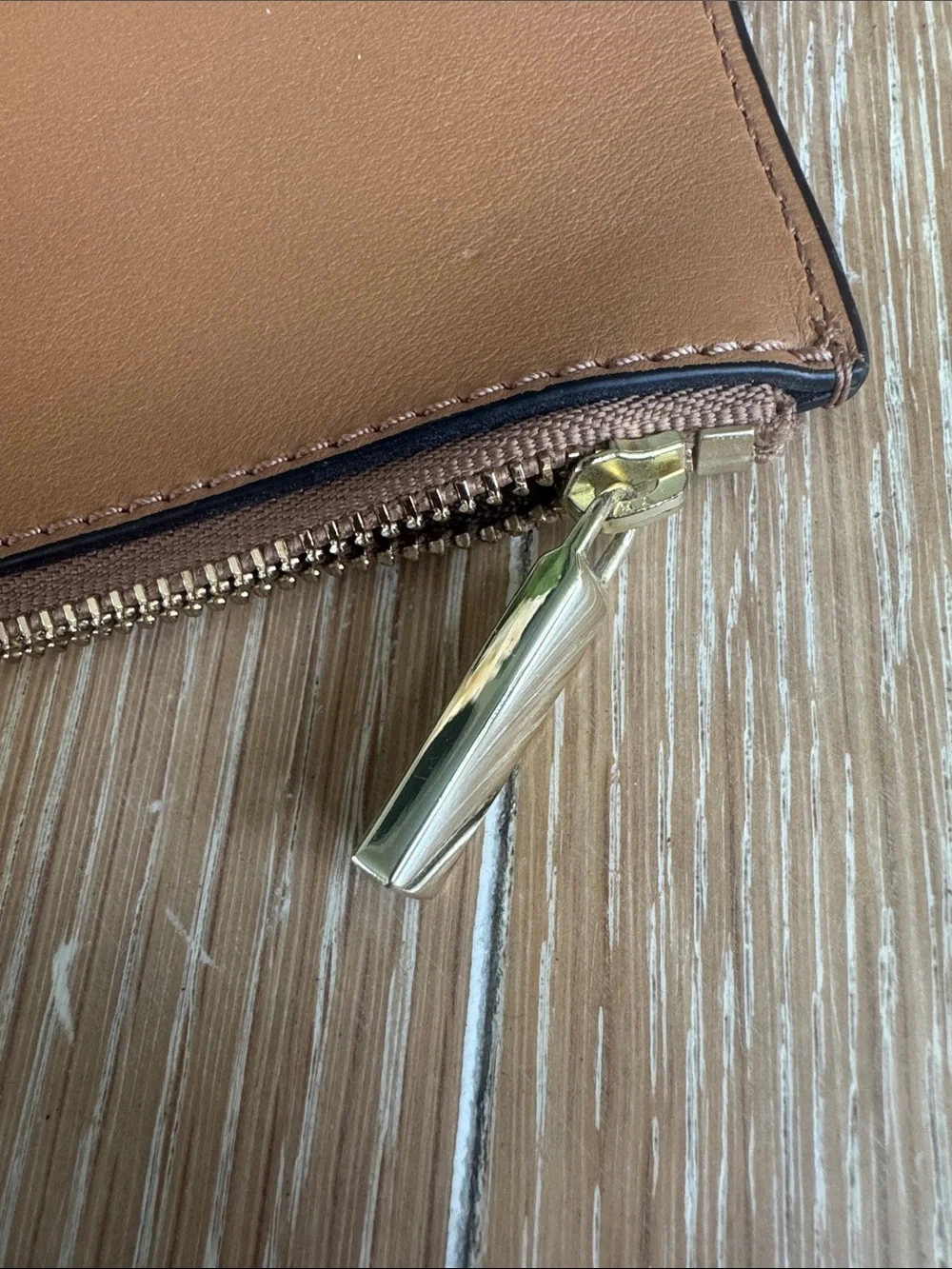 Tory Burch Cognac Leather Wristlet with Gold Hardware